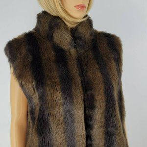 Coaco Womens Vest Brown Stripe Faux Fur Full Zip Reversible Water-Resistant L